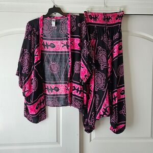 Harem Pants 2pc Set One Size Low Cut Pants Pink Black Tribal Turtle Sun Festival